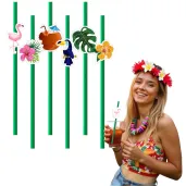 dekoracje do napojow na hawajskie party slomki papierowe hello aloha 6 szt