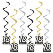 dekoracje na 18 urodziny swiderki wiszace glamour birthday czarno zloto srebrne 6 szt