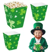 dekoracje na dzien swietego patryka pudelka na popcorn koniczynki zielone do szkoly baru x4