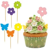 dekoracje na dzien wiosny pikery na muffinki babeczki kwiatki i motylki do przedszkola x6