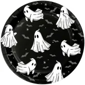 dekoracje na halloween papierowe talerzyki duszki czarne jednorazowe 18 cm 6 szt