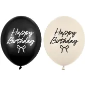 dekoracje na urodziny kremowo czarne balony happy birthday z kokardka 12 cali 50 szt