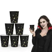 dekoracje stolu na halloween kubeczki papierowe nietoperze czarne 220 ml x6