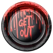 dekoracje stolu na halloween talrzyki papierowe jednorazowe get out krwawe czarne 23 cm x6