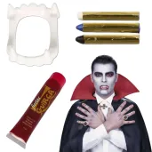 dodatek do stroju na halloween zestaw do makijazu wampir zeby sztuczna krew kredki