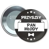 dodatek do stroju na wieczor kawalerski przypinka przyszly pan mlody zabawny gadzet pin
