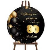 drewniana tablica powitalna 80 urodziny zloto czarny dekoracja sali powitanie gosci
