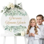 drewniana tablica powitalna komunia swieta eukaliptus beauty delux dekoracja sali powitanie go