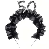 elegancka opaska na glowe na 50 urodziny dodatek do stroju czarne falbanki perly