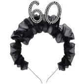 elegancka opaska na glowe na 60 urodziny dodatek do stroju czarne falbanki perly