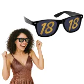 imprezowe okulary na osiemnastke czarne ze zlota liczba 18