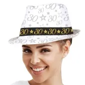 kapelusz 30 urodziny fedora bialy guirca