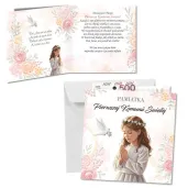 kartka okolicznosciowa dziewczynka w albie prezent pamiatka na komunie swieta 15x15 cm