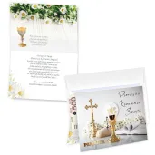 kartka okolicznosciowa kielich z biblia prezent pamiatka na komunie swieta 15x15 cm