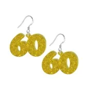 kolczyki 60 urodziny zloty brokat 38x25 mm