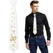 krawat na 30 urodziny dodatek do stroju glamour birthday bialy 43 cm