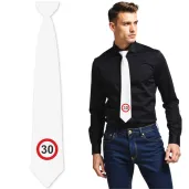 krawat na 30 urodziny dodatek do stroju traffic birthday bialy 43 cm