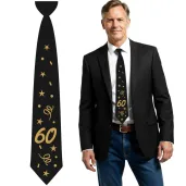 krawat na 60 urodziny dodatek do stroju glamour birthday czarny 43 cm