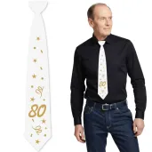 krawat na 80 urodziny dodatek do stroju glamour birthday bialy 43 cm