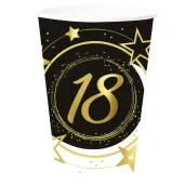 kubeczki papierowe 18 urodziny gwiazdy czarno zloty guirca 240 ml 6 szt