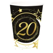 kubeczki papierowe 20 urodziny gwiazdy czarno zloty guirca 240 ml 6 szt
