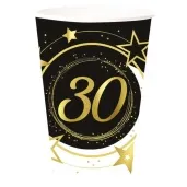kubeczki papierowe 30 urodziny gwiazdy czarno zloty guirca 240 ml 6 szt