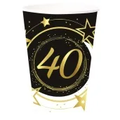 kubeczki papierowe 40 urodziny gwiazdy czarno zloty guirca 240 ml 6 szt