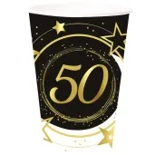 kubeczki papierowe 50 urodziny gwiazdy czarno zloty guirca 240 ml 6 sztv