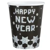 kubeczki papierowe happy new year nowy rok srebrno czarny partypal 220 ml 6 szt