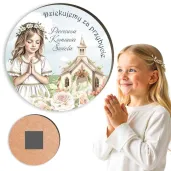 magnes komunia swieta dziewczynka i kosciol upominek dla gosci pamiatka 7 6 cm