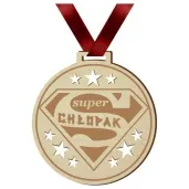 medal super chlopak drewniany 72 mm