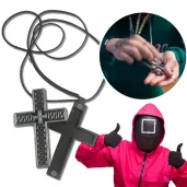 naszyjnik z rzemykiem krzyzyk thanosa squid game na magnesy partyumarty pl