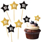 pikery 18 urodziny gwiazdki zloto czarne 6 szt