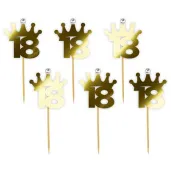 pikery 18 urodziny korona z cyrkonia zloty metalik 9 cm 6 szt