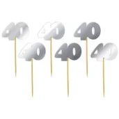 pikery 40 urodziny classic srebrne metalik 6 szt