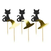 pikery blyszczace andrzejki kot i kapelusz zloto czarne 6 szt