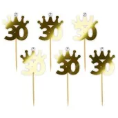 pikery liczba 30 korona z cyrkonia zlote metalik 6 szt