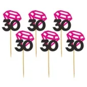 pikery liczba 30 z diamentem fuksja 6 szt
