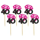 pikery liczba 40 z diamentem fuksja 6 szt