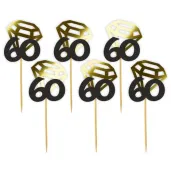 pikery liczba 60 z diamentem zlote metalik 6 szt