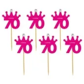 pikery liczba 70 korona z cyrkonia fuksja 6 szt