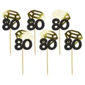 pikery liczba 80 z diamentem zlote metalik 6 szt