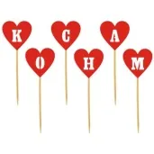 pikery serca kocham czerwone 6 szt