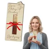 prezent dla nauczyciela na dzien edukacji dekoracja na czekoladke merci 15x6 cm