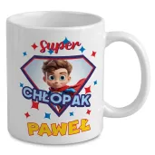 prezent na dzien chlopaka dla kolegi z klasy szkoly kubek z imieniem super chlopak bialy 330 ml