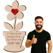 prezent na dzien ojca 23 czerwca drewniana figurka kwiat tato zyj 100 lat dekoracja 14 cm