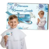 prezent na pierwsza komunie swieta karnet na banknot pieniadze chlopiec w albie 12x7 5 cm