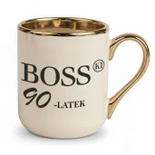 prezent na urodziny kubek bosski 90 latek kremowo zloty elegancki upominek 330 ml