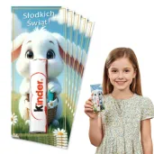 prezent na wielkanoc zajaca dla dzieci bileciki na czekoladki bialy krolik z koszykiem kinder