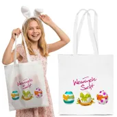 prezent na wielkanoc zajaca torba eko na zakupy pisanki biala 40x35 cm